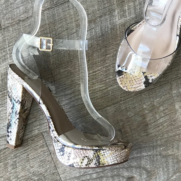 Python Snake Clear Strap Party Platform Heel - Picture 4 of 8